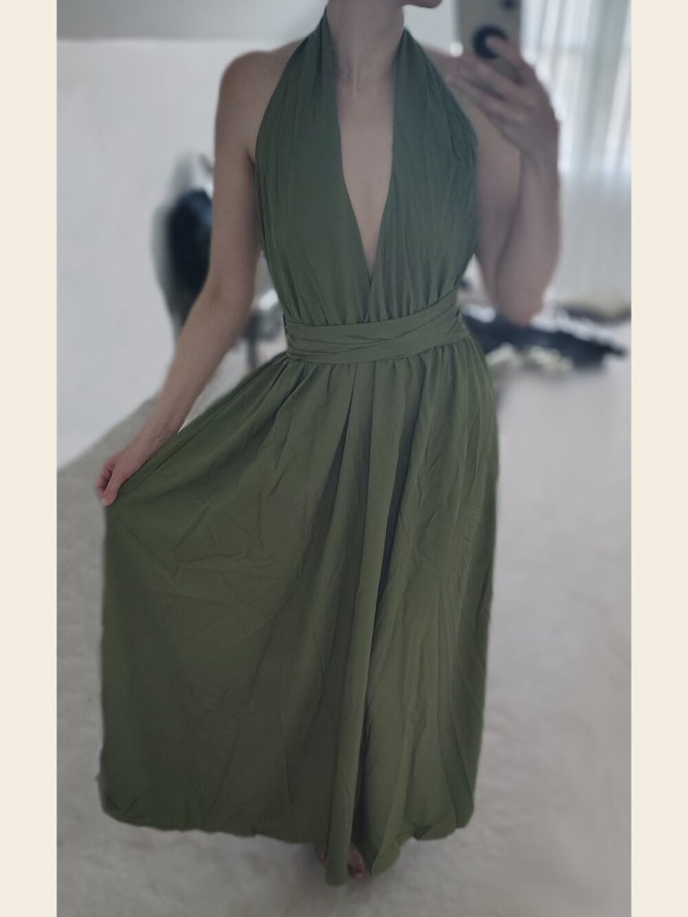 Halter V-Neck Spring Dress in Green